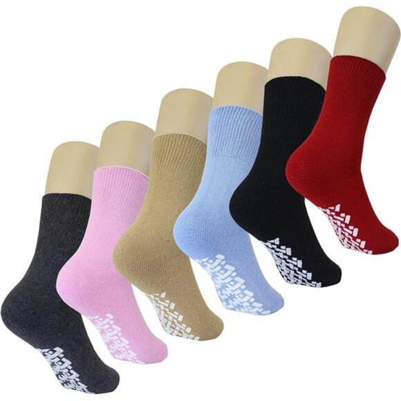 Womens Non-Slip Medical Non-Binding Socks, Cotton With Rubber Gripper Bottom - Picture 2 of 7